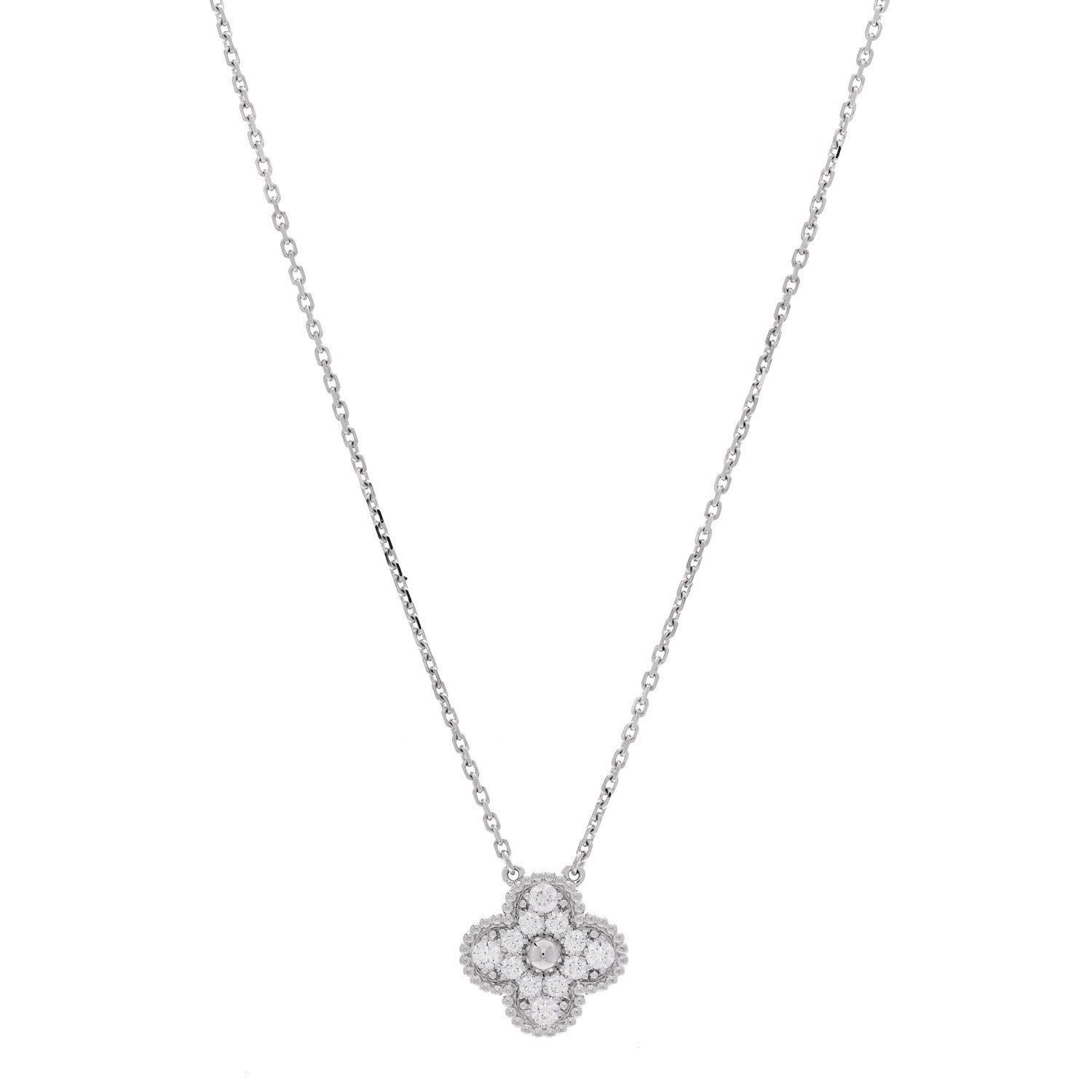 Van Cleef & Arpels 18K White Gold Diamond Vintage Alhambra Pendant Necklace 1 of 6