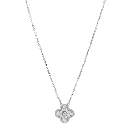 Van Cleef & Arpels 18K White Gold Diamond Vintage Alhambra Pendant Necklace 1 of 6