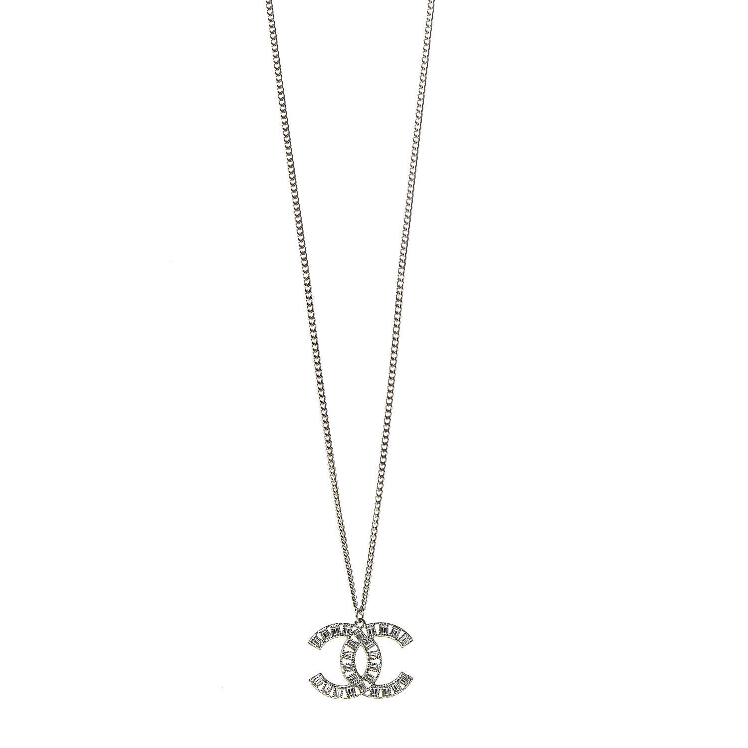 Chanel Baguette Crystal CC Necklace Silver 1 of 7