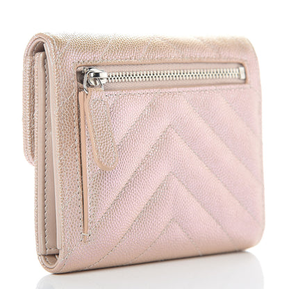 Chanel Metallic Caviar Chevron Quilted Compact Flap Wallet Light Gold 3 of 8