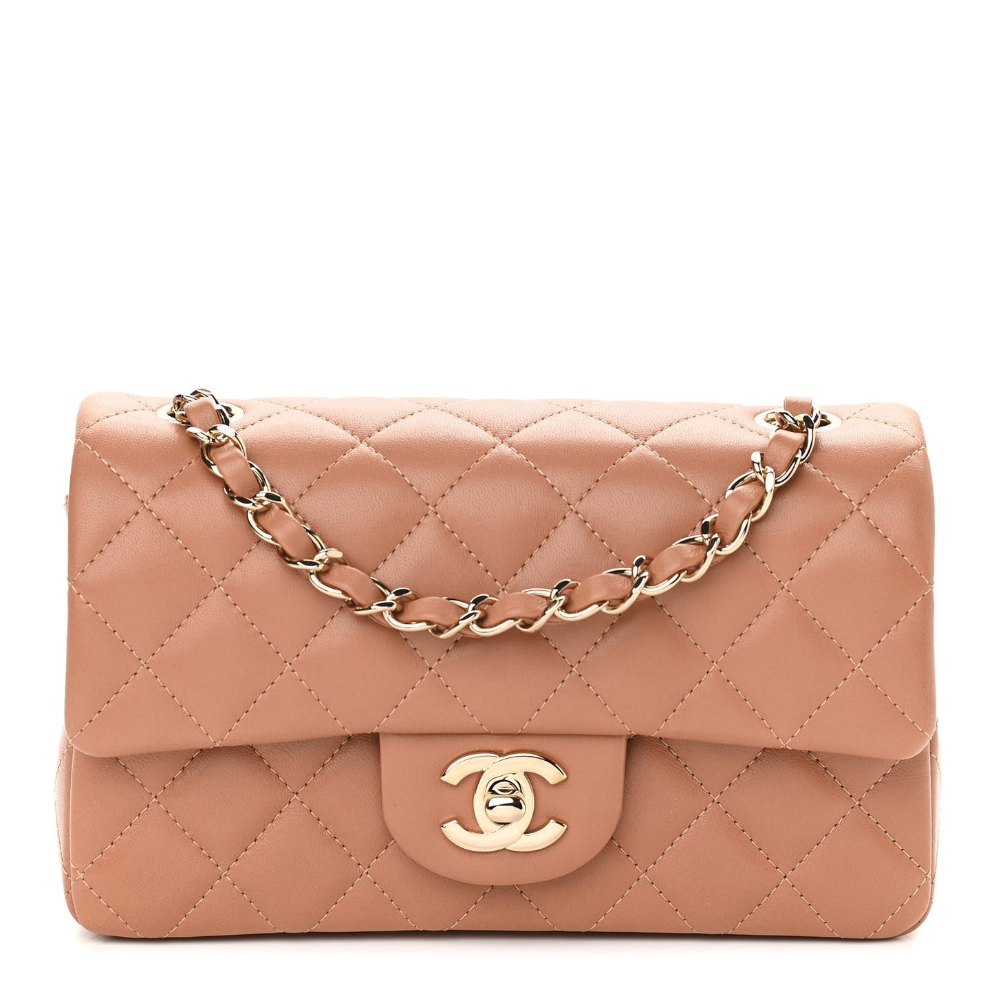 Lambskin Quilted Mini Rectangular Flap Brown