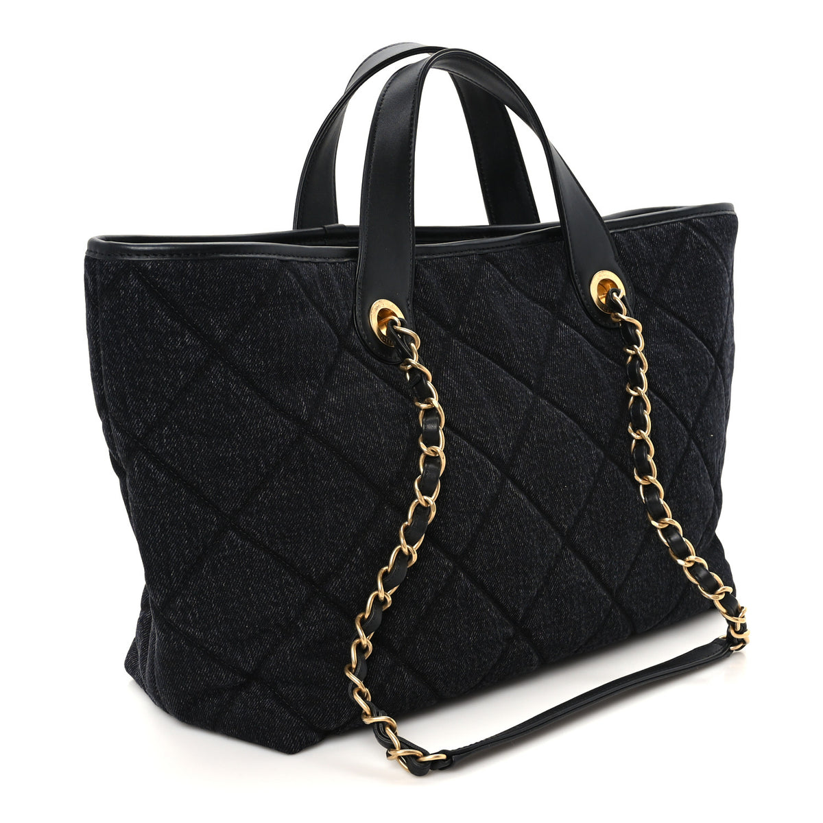 Denim Calfskin Quilted Small Deauville tote  Black