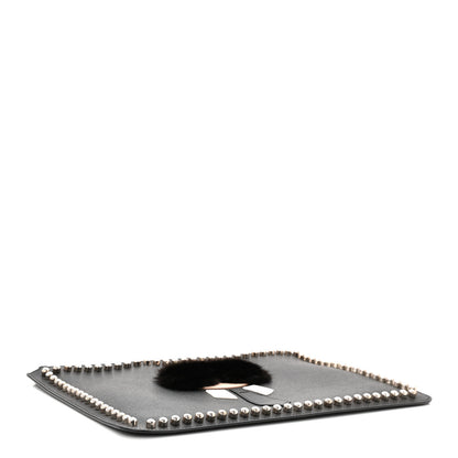 Fendi Vitello Elite Mink Fur Studded Karlito Zip Around Pouch Black 4 of 7