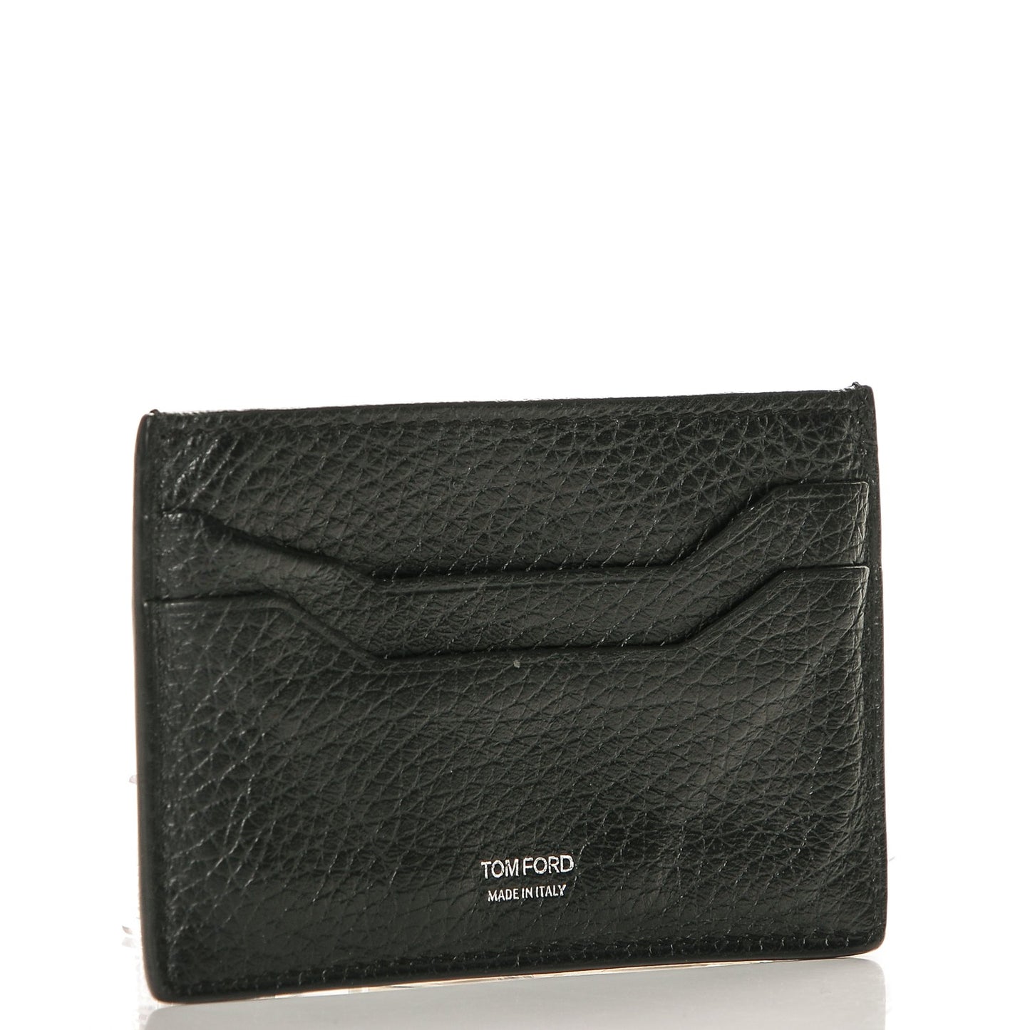 Grained Calfskin Open Side Card Holder Black