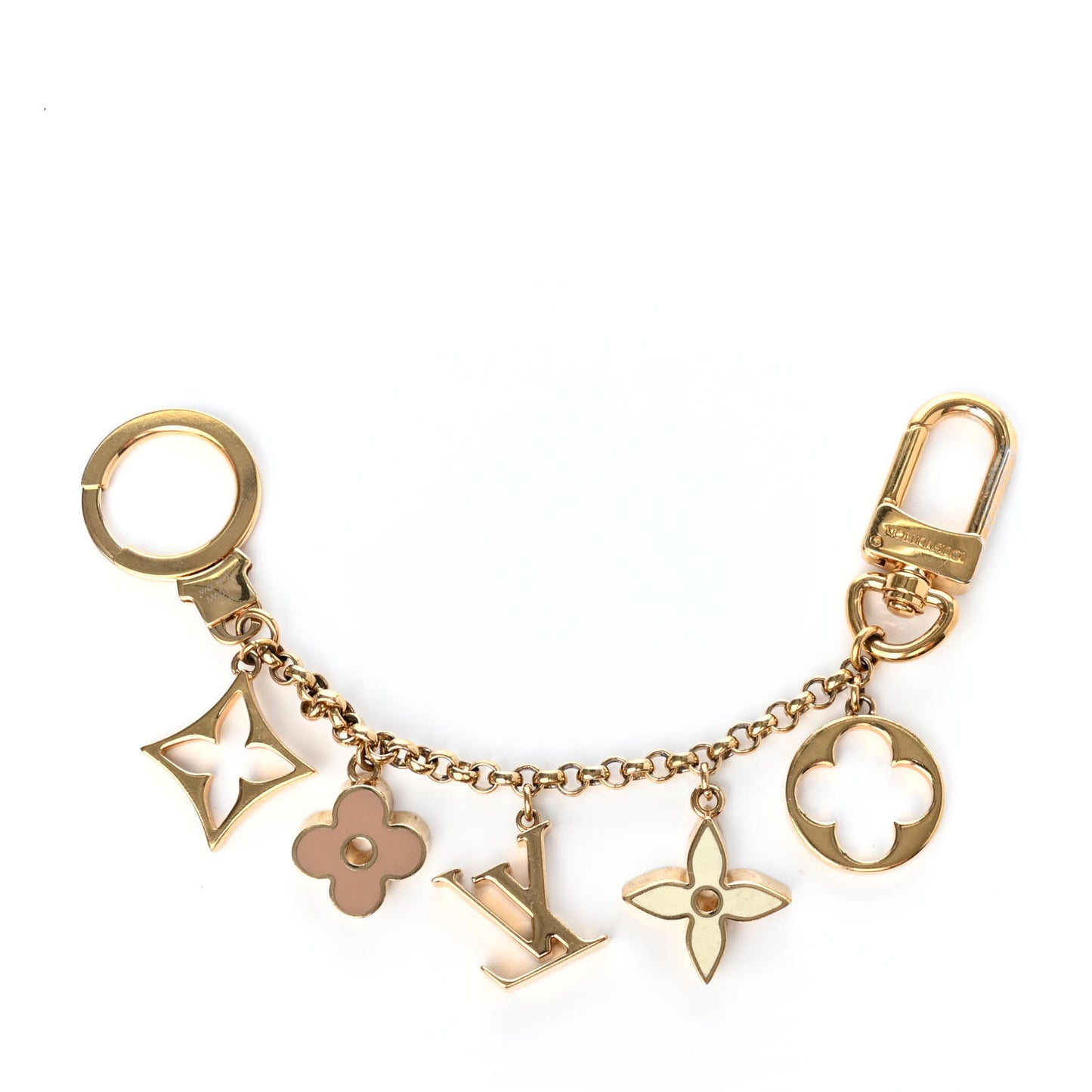 Brass Enamel Fleur De Monogram Bag Charm Chain Gold