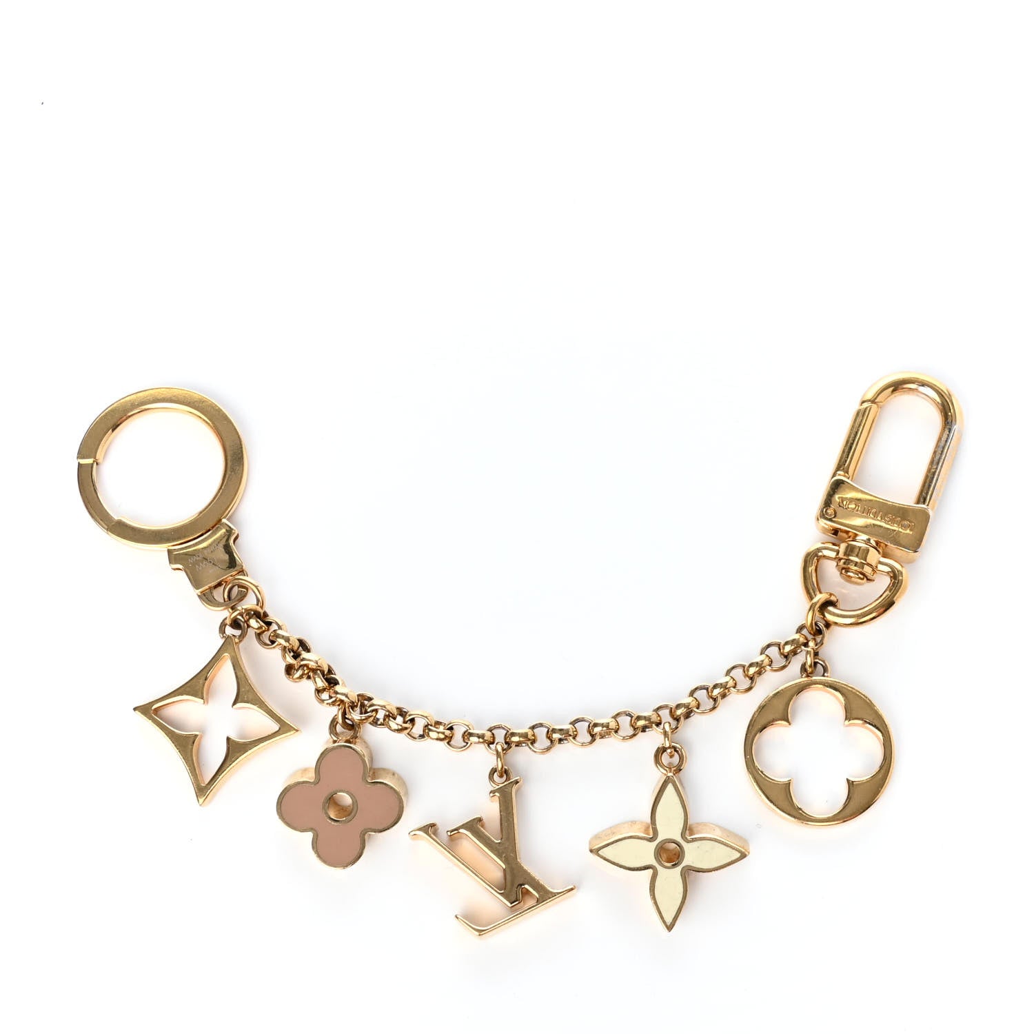 Louis Vuitton Brass Enamel Fleur De Monogram Bag Charm Chain Gold 3 of 7