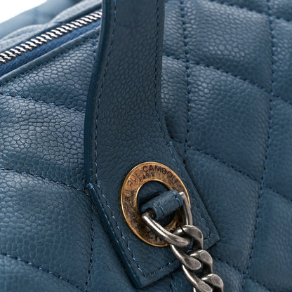 Chanel Grained Calfskin Quilted Large Casual Pocket Bowling Bag Blue 15 of 16