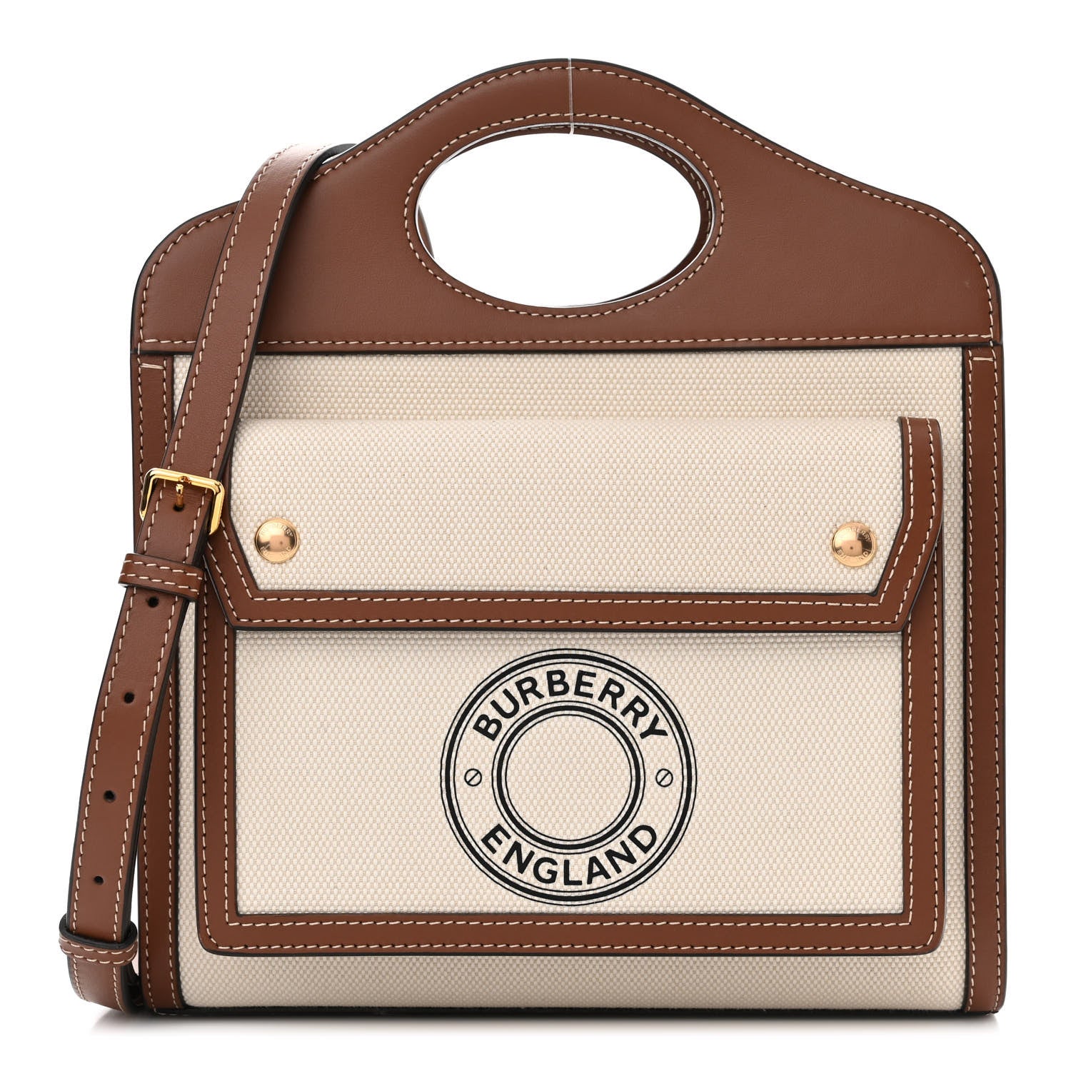 Burberry Canvas Smooth Calfskin Two Tone Mini Pocket Bag Natural Tan 1 of 11