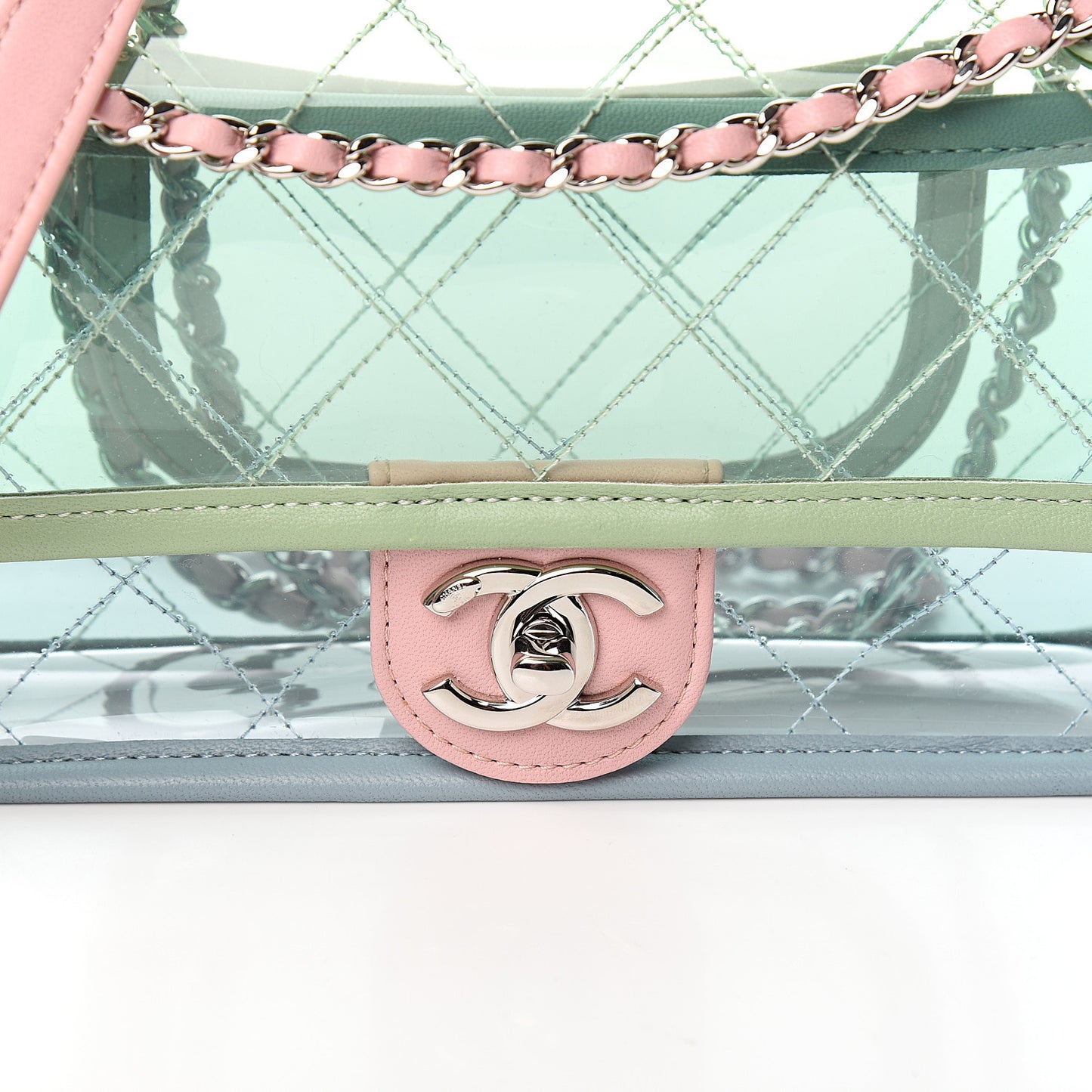 Lambskin PVC Quilted Mini Coco Splash Flap Blue Green