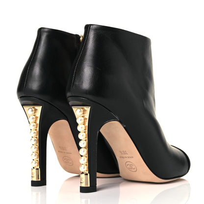 Chanel Lambskin Grosgrain Pearl Cap Toe Boots 36.5 Black 4 of 9