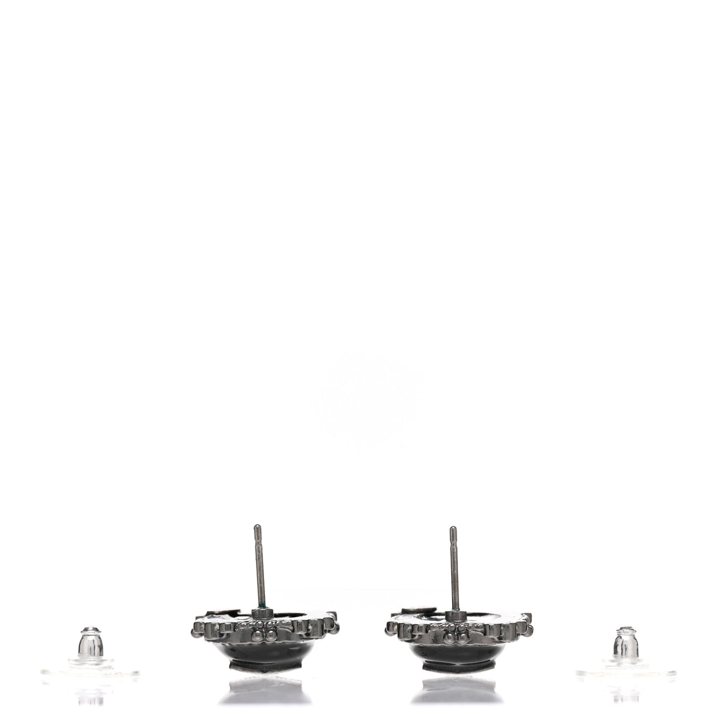 Bead CC Round Earrings Silver Black