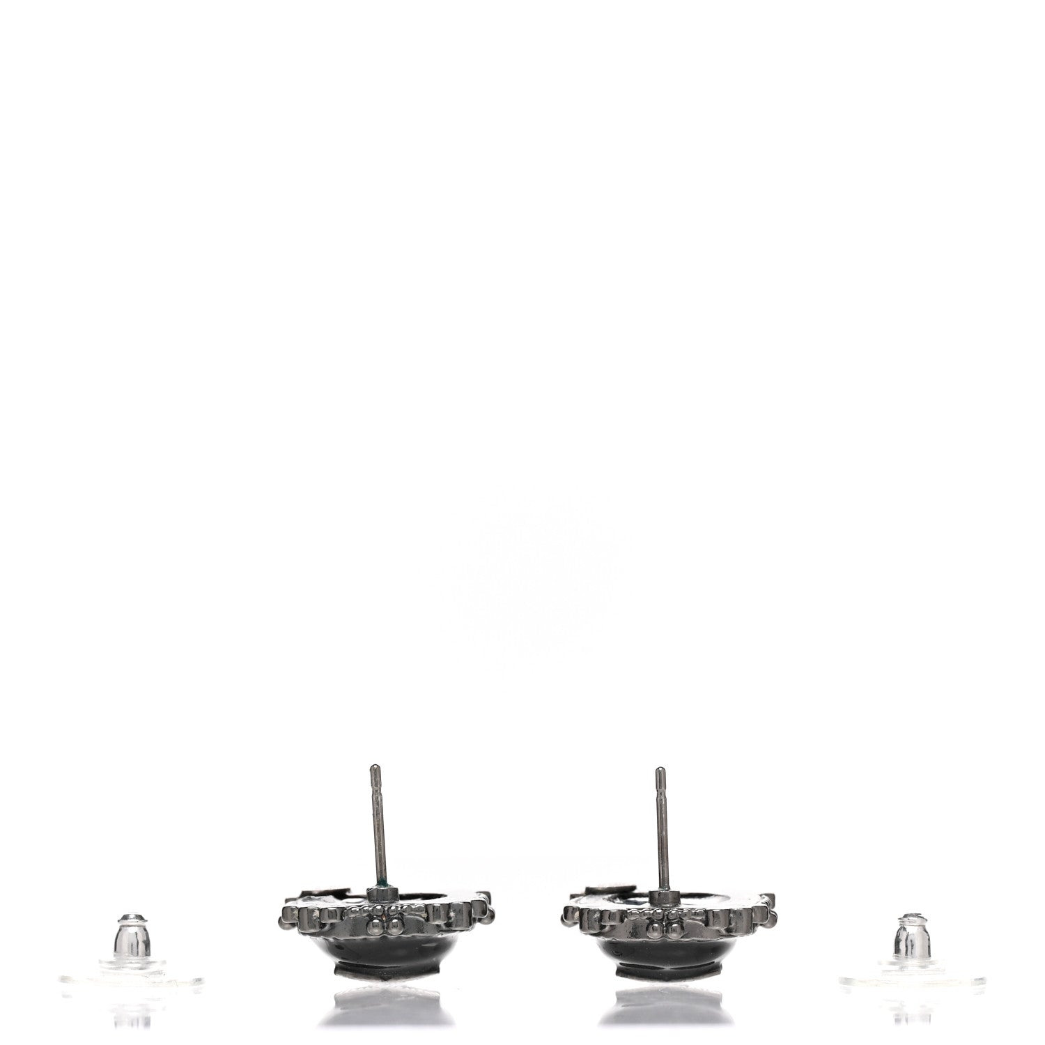 Chanel Bead CC Round Earrings Silver Black 3 of 5