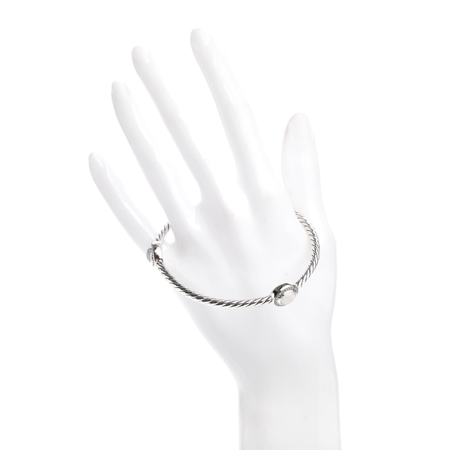 Sterling Silver Diamond Moonstone Color Classics 3 Station Bangle Bracelet