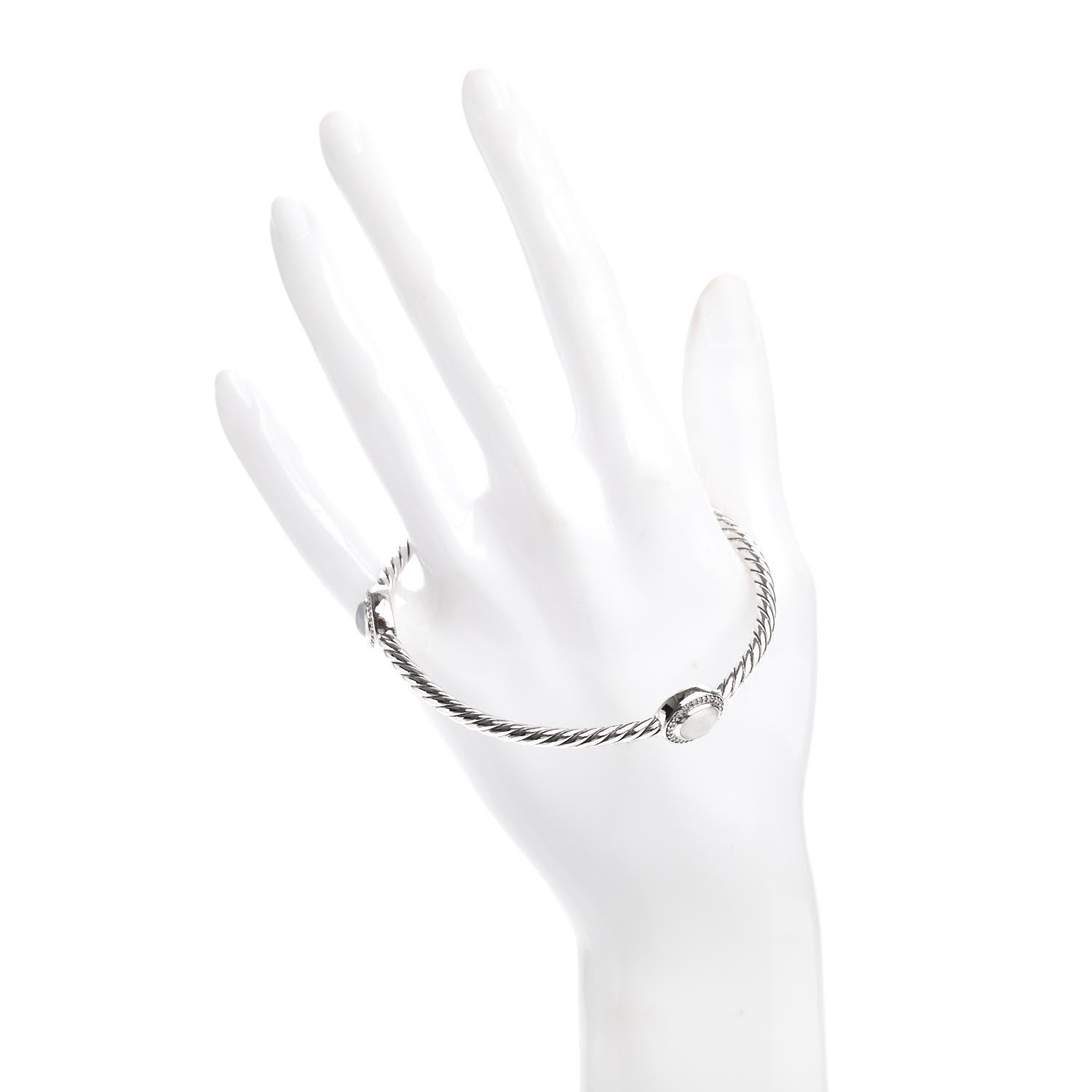 David Yurman Sterling Silver Diamond Moonstone Color Classics 3 Station Bangle Bracelet 2 of 4