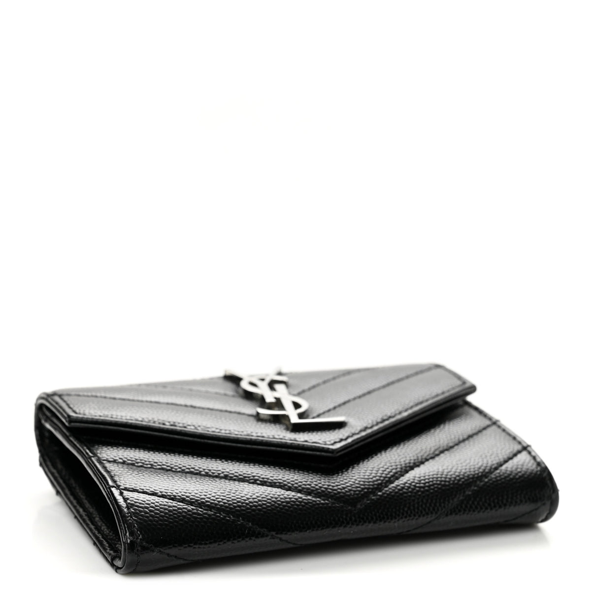 Saint Laurent Grain De Poudre Matelasse Chevron Small Monogram Envelope Wallet Black 4 of 10