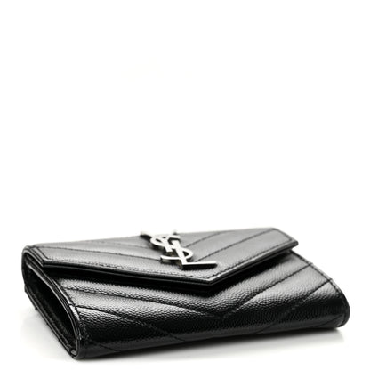 Saint Laurent Grain De Poudre Matelasse Chevron Small Monogram Envelope Wallet Black 4 of 10