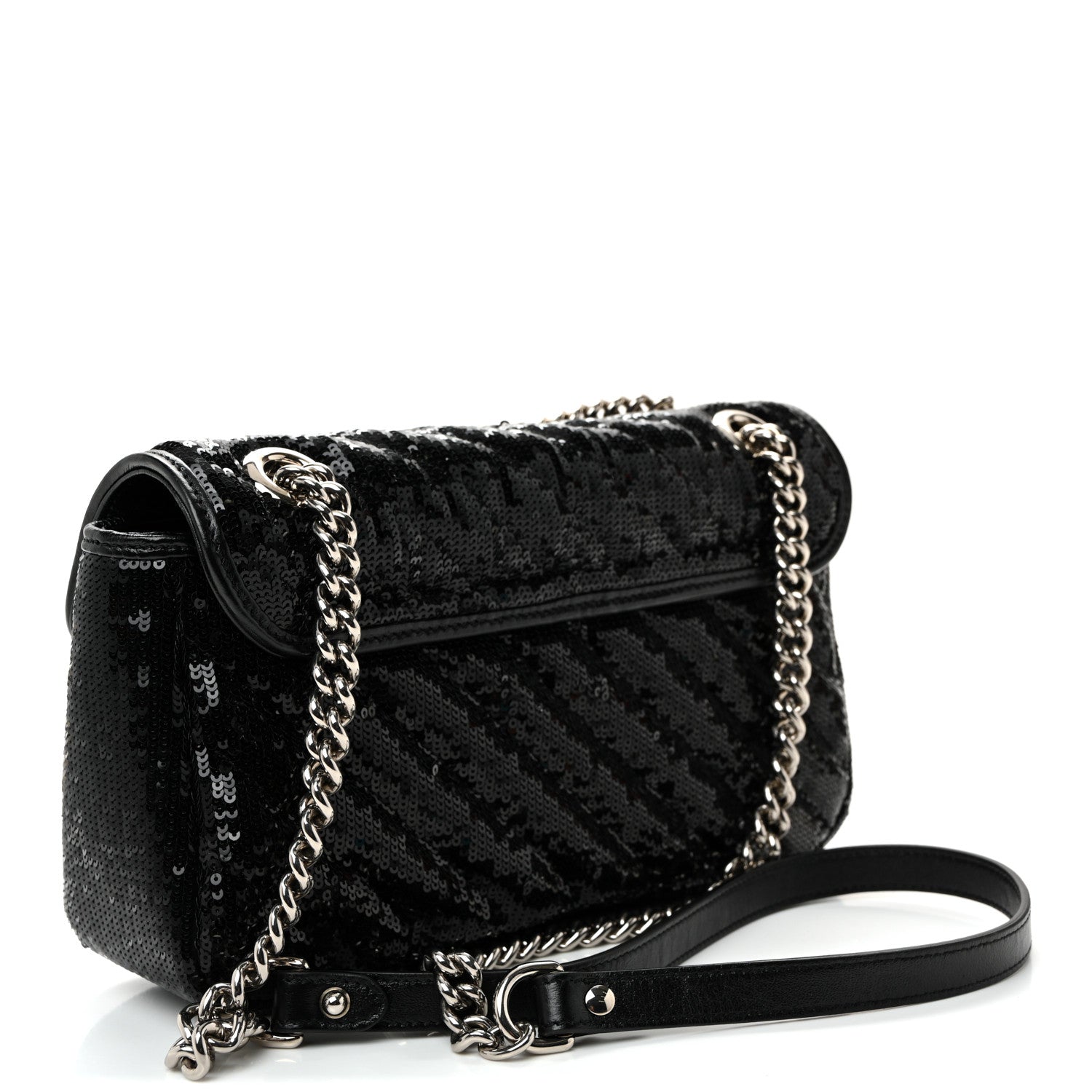Gucci Sequin Matelasse Small GG Marmont Shoulder Bag Black 3 of 10