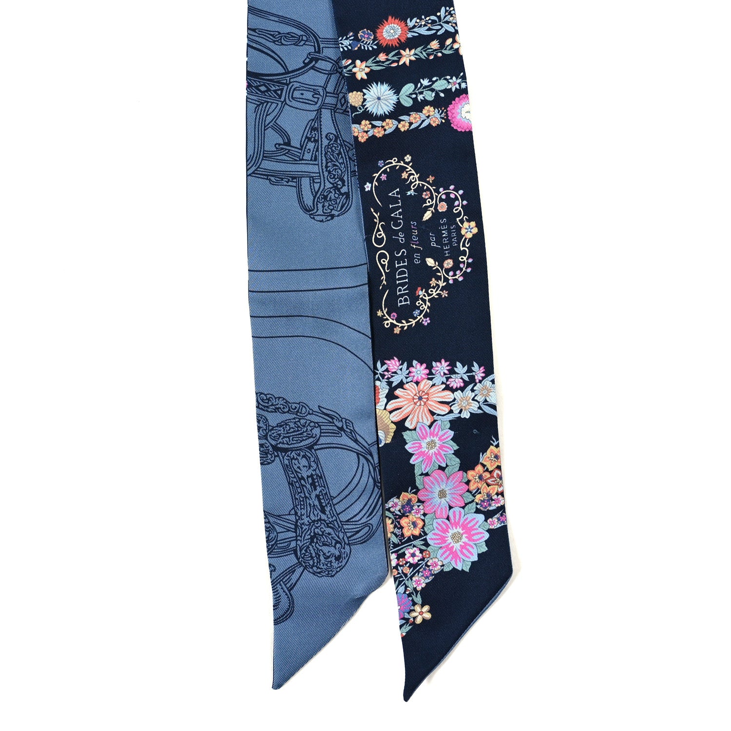 Hermes Silk Brides de Gala en Fleurs Twilly Marine Rose Bleu