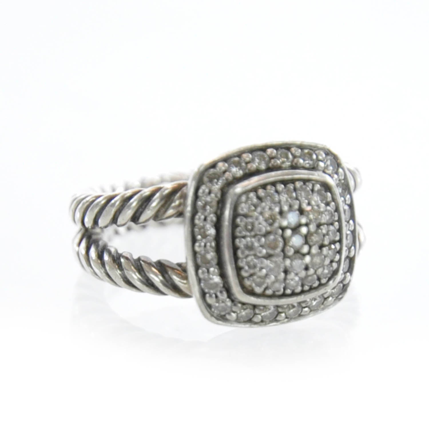 David Yurman Sterling Silver Diamond 7mm Petite Albion Pave Ring 46 3.75 1 of 8