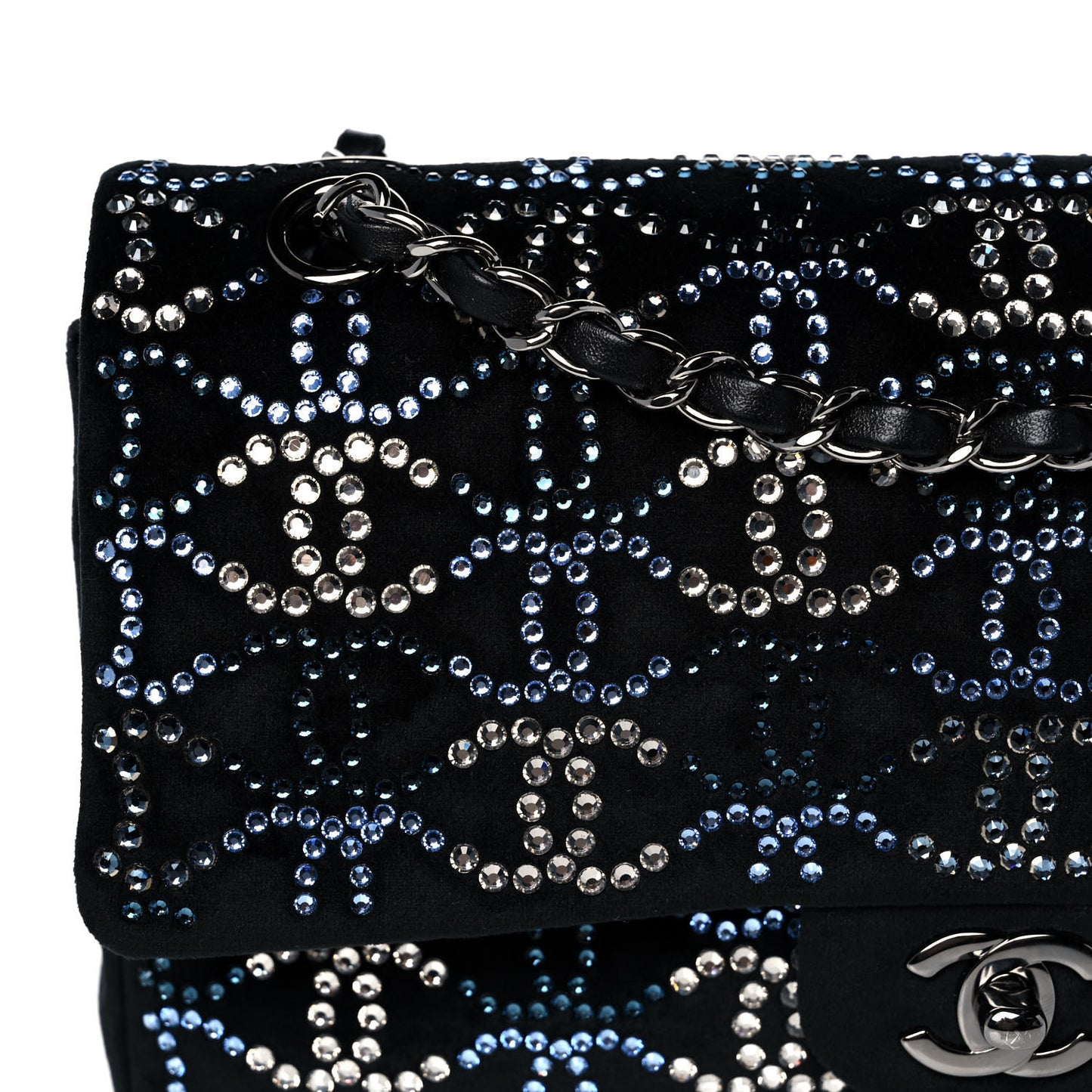 Velvet Crystal Medium Double Flap Black