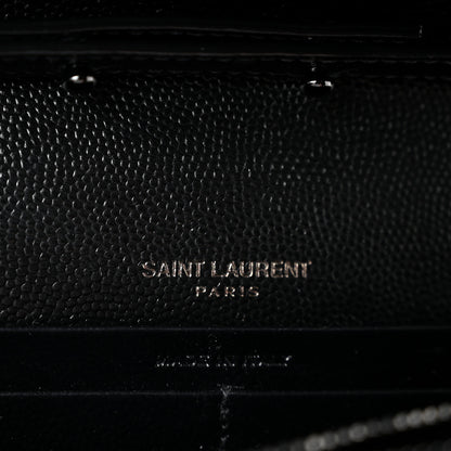 Saint Laurent Grain De Poudre Matelasse Chevron Monogram Monochrome Chain Wallet Black 6 of 12