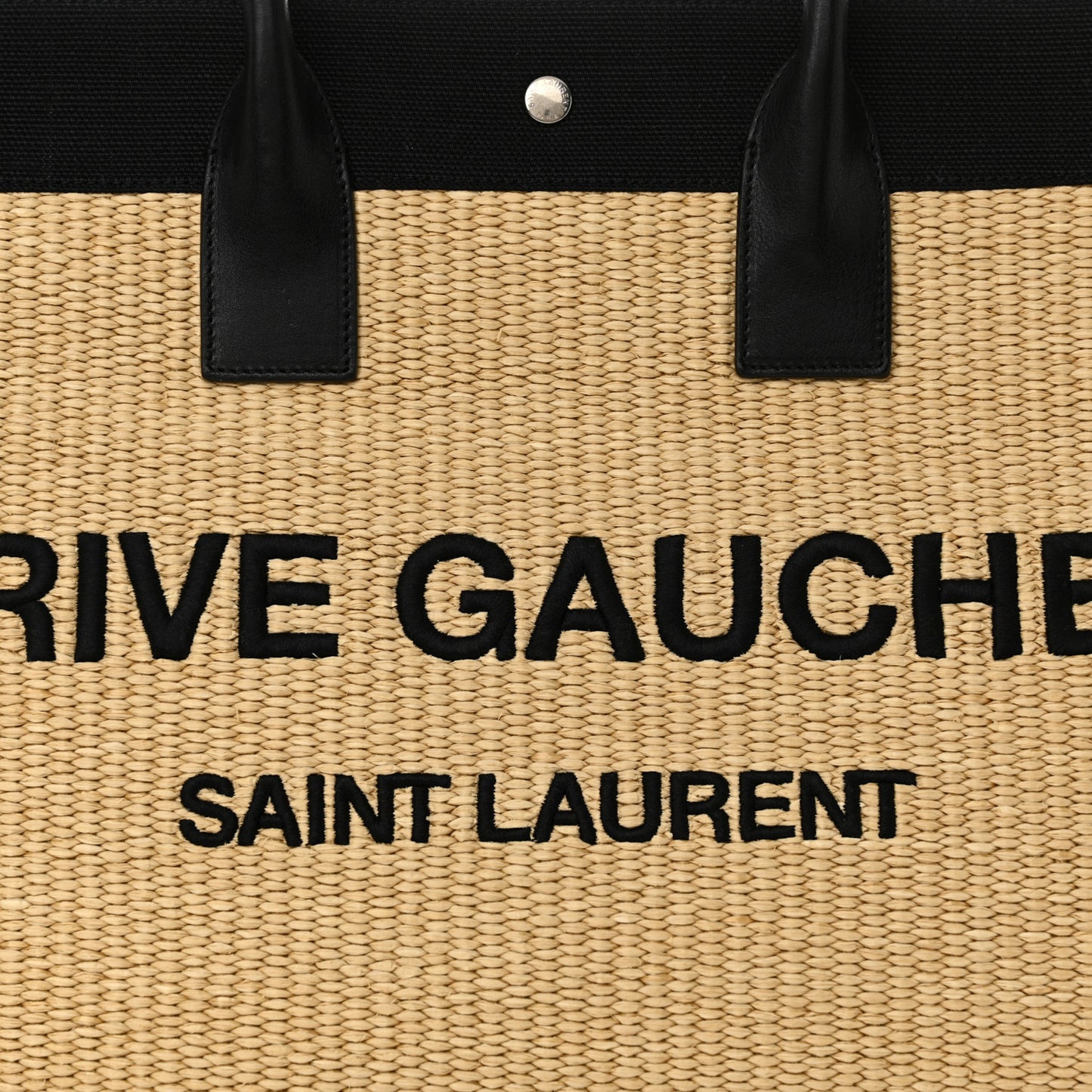 Raffia Linen Calfskin Rive Gauche Tote Naturale Black