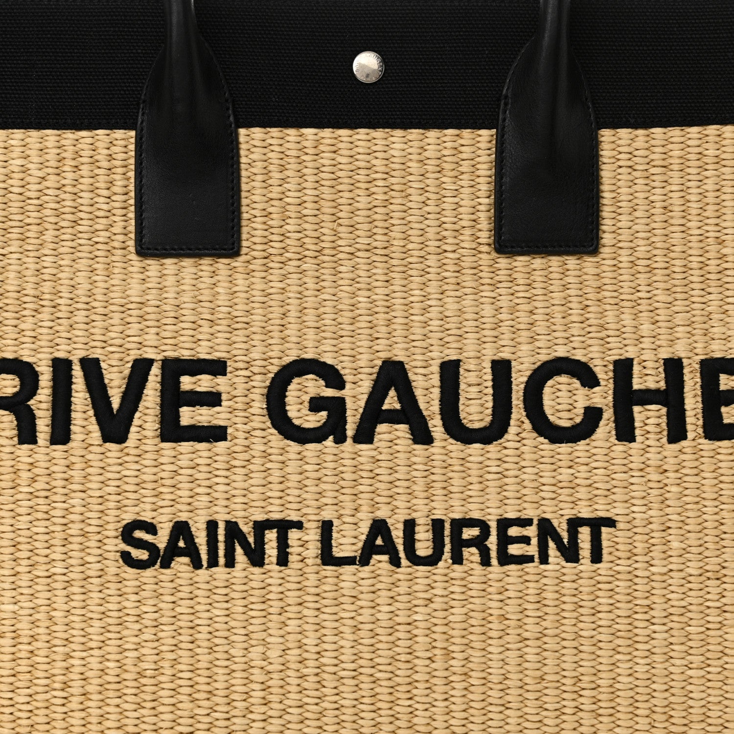 Saint Laurent Raffia Linen Calfskin Rive Gauche Tote Naturale Black 7 of 11