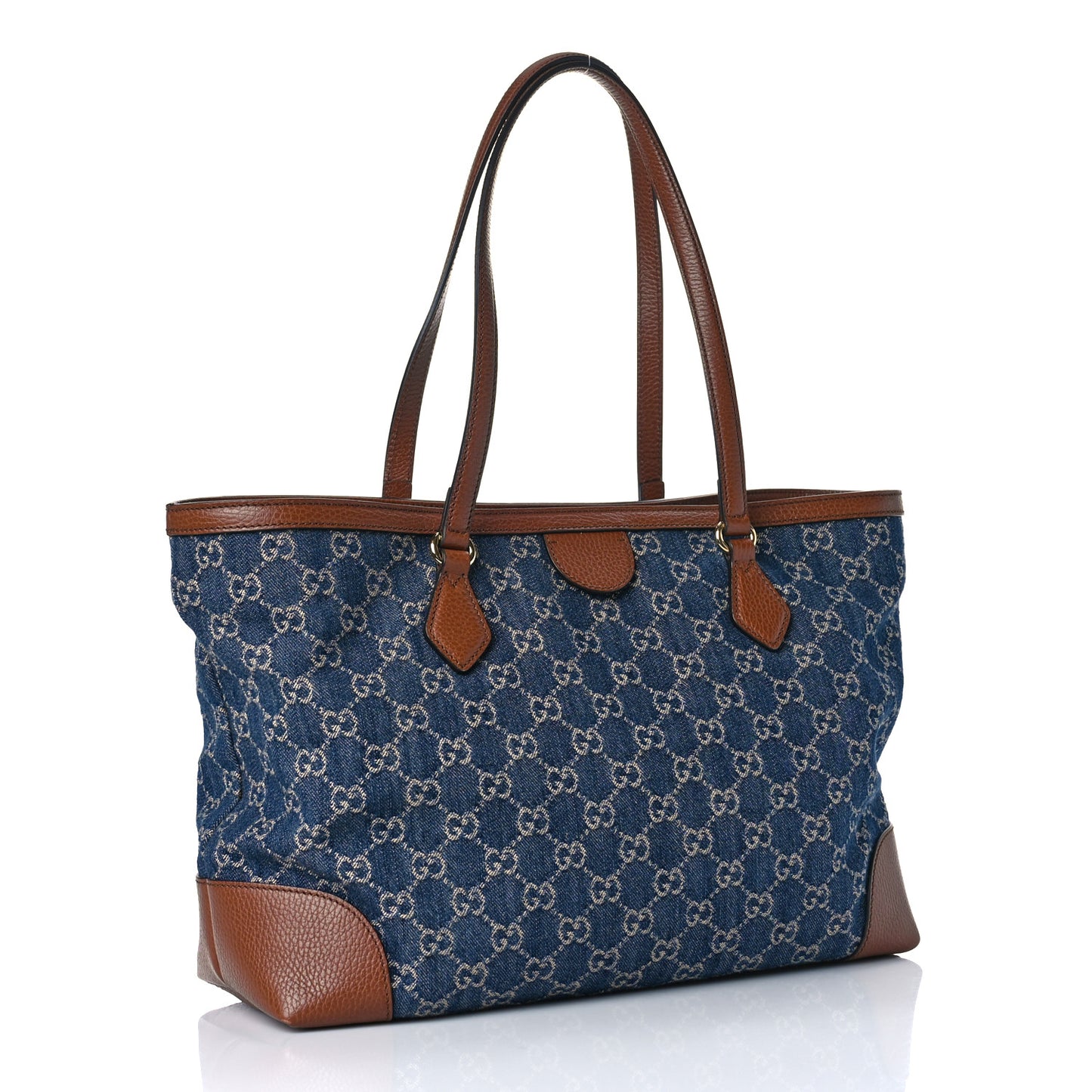 New Denim GG Monogram Medium Ophidia Shopping Tote Blue Tea Cuir