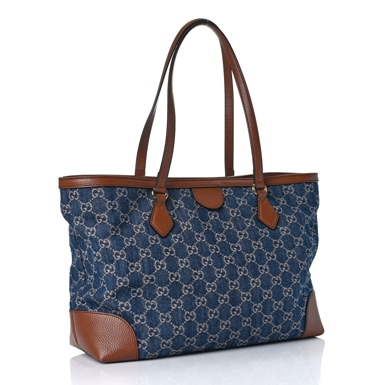 Gucci New Denim GG Monogram Medium Ophidia Shopping Tote Blue Tea Cuir 3 of 9