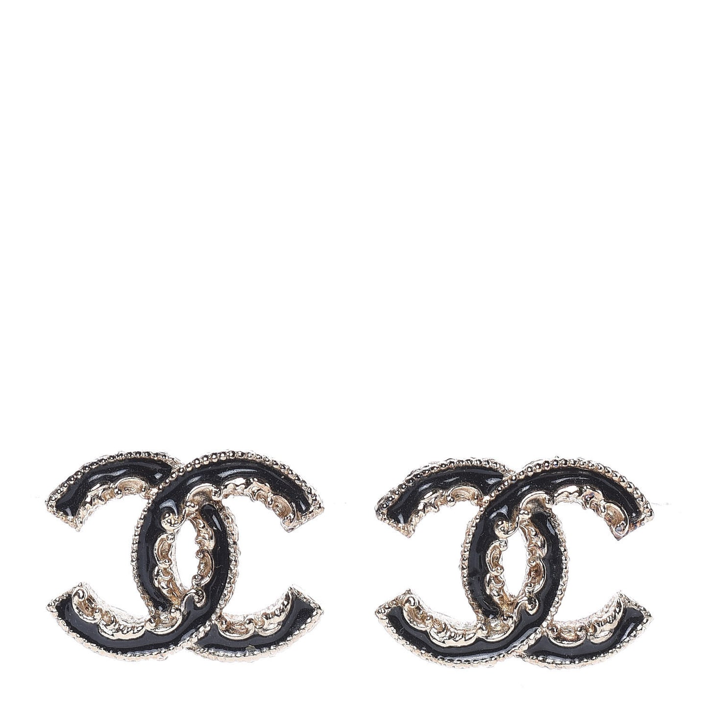 Enamel CC Baroque Earrings Black Gold