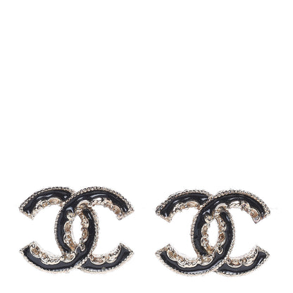 Chanel Enamel CC Baroque Earrings Black Gold 1 of 4