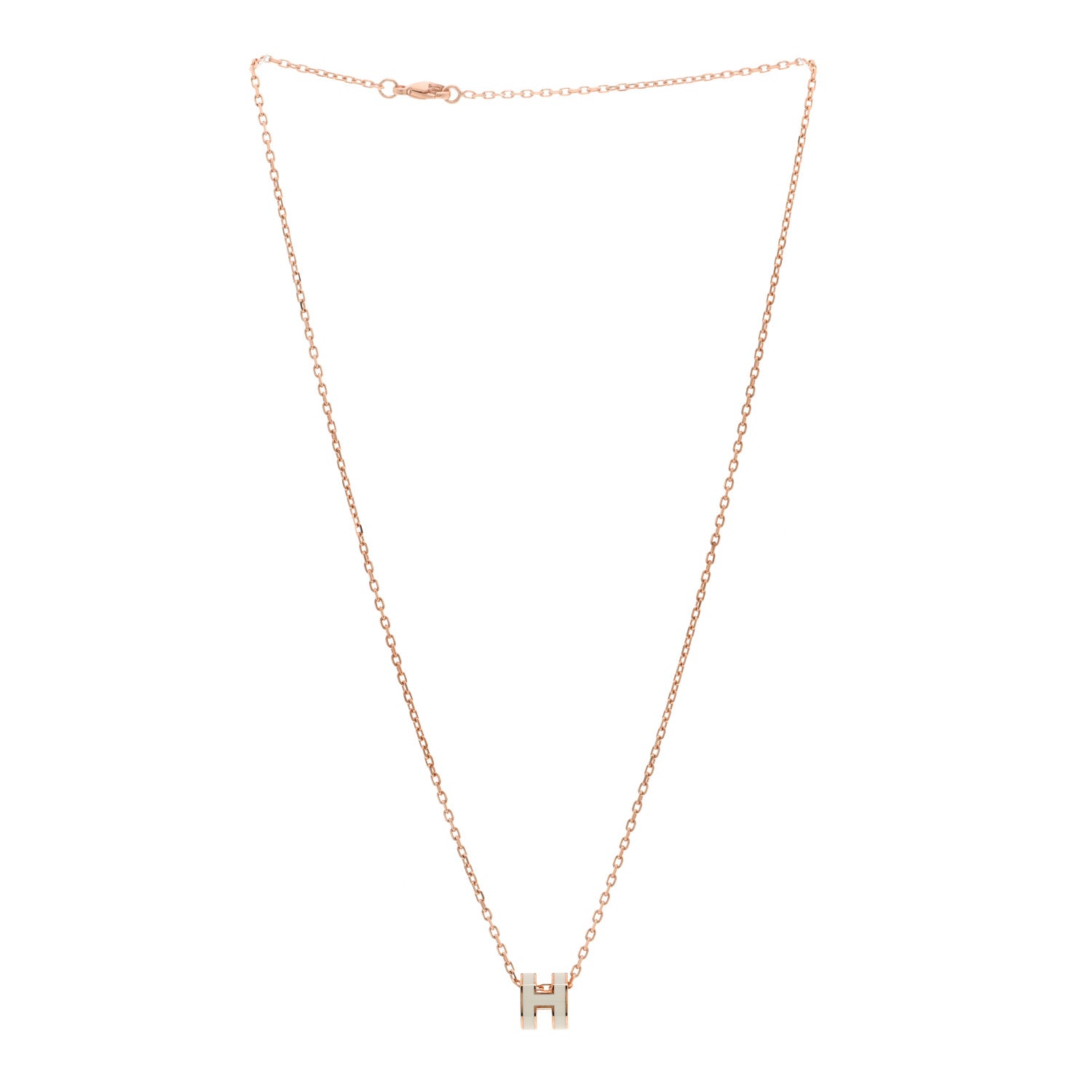 Hermes Lacquered Rose Gold Mini Pop H Pendant Necklace White 3 of 4