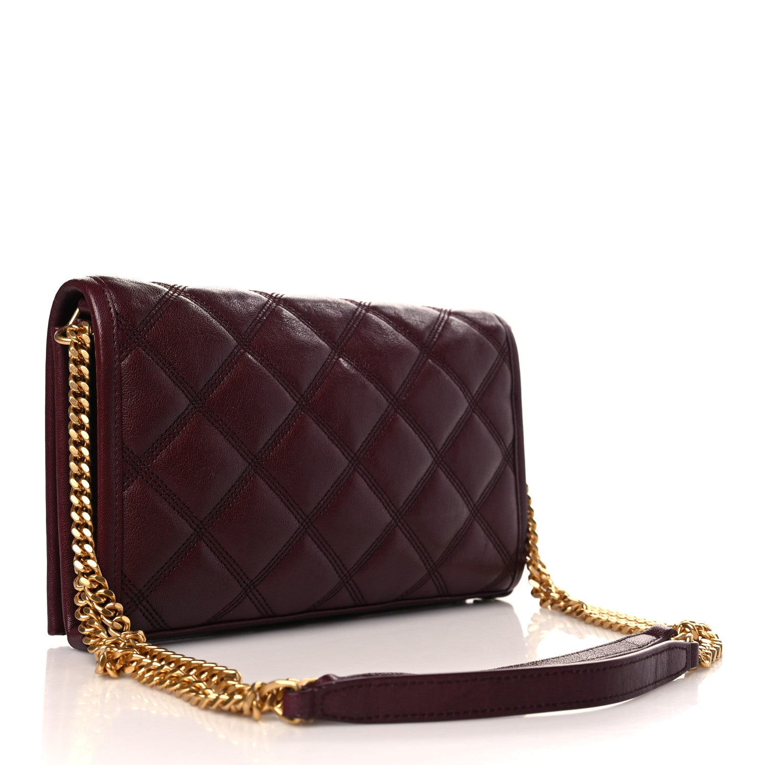 Saint Laurent Lambskin Diamond Quilted Angie Chain Bag Burgundy 3 of 9