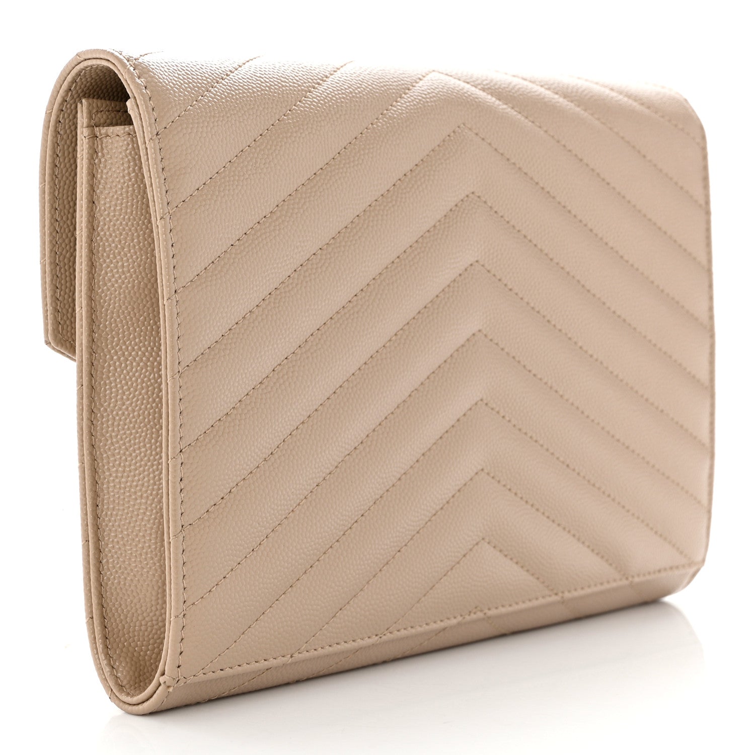 Saint Laurent Grain De Poudre Matelasse Chevron Monogram Envelope Clutch Dark Beige 2 of 7