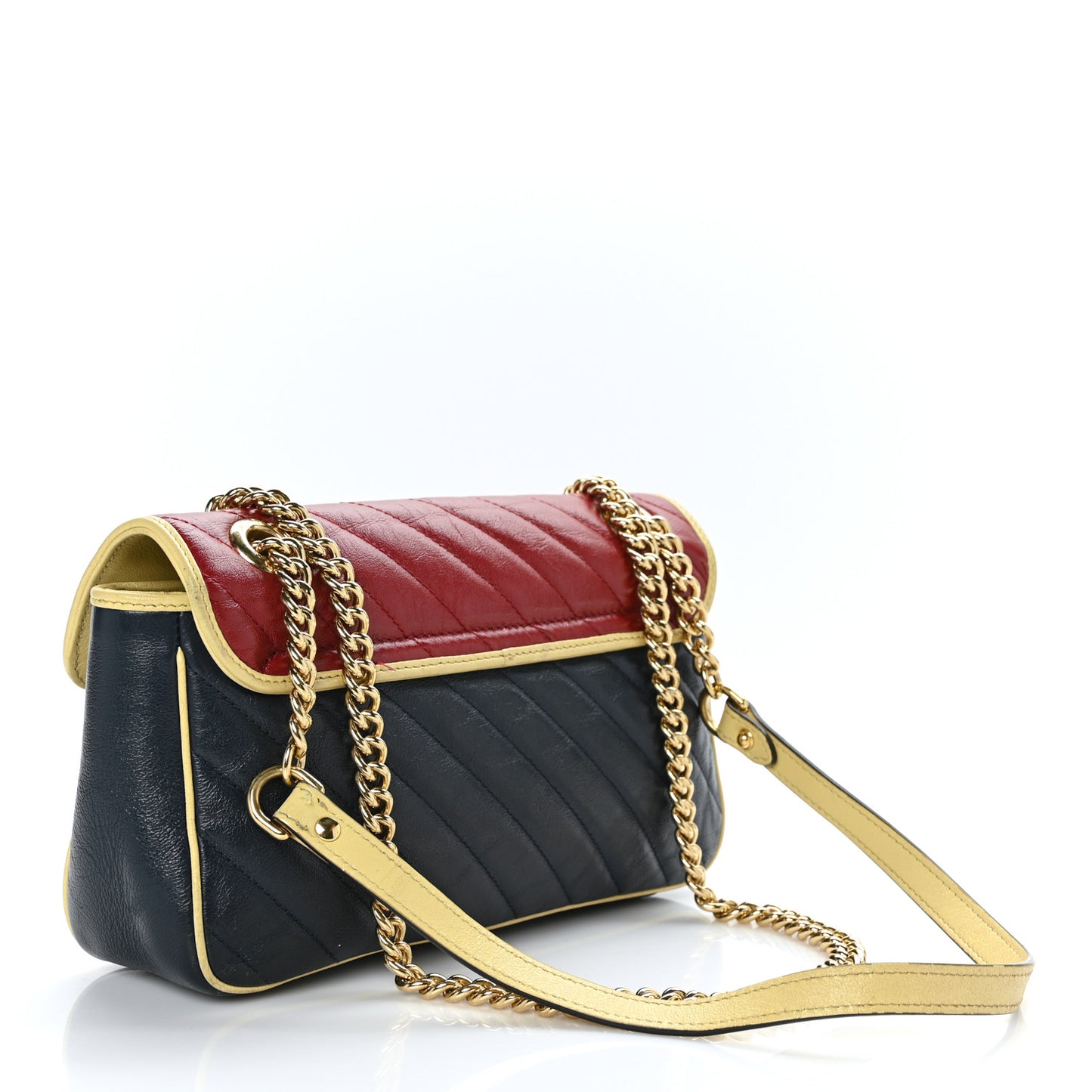 Azalea Calfskin Matelasse Diagonal Small Torchon GG Marmont Shoulder Bag Blue Agata New Cherry Red Butter