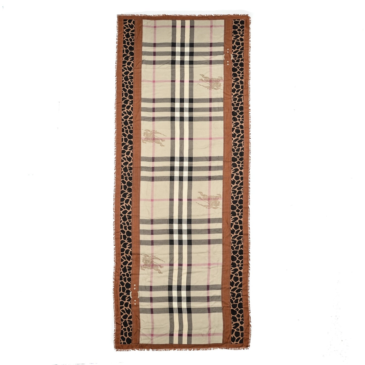 Modal Cashmere Haymarket Check Animal Print Scarf Brown