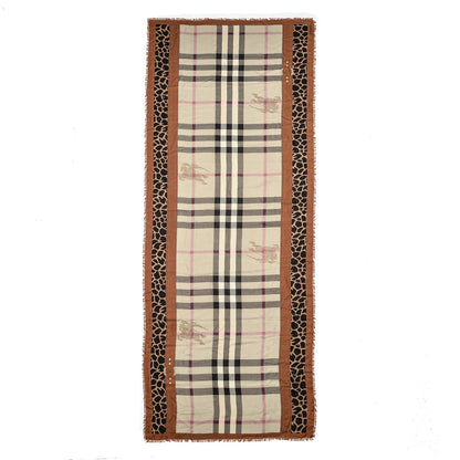 Burberry Modal Cashmere Haymarket Check Animal Print Scarf Brown 3 of 5