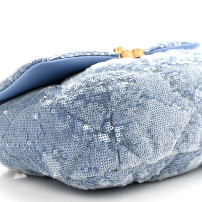 Chanel Sequin Quilted Medium Chanel 19 Flap Light Blue 9 of 10