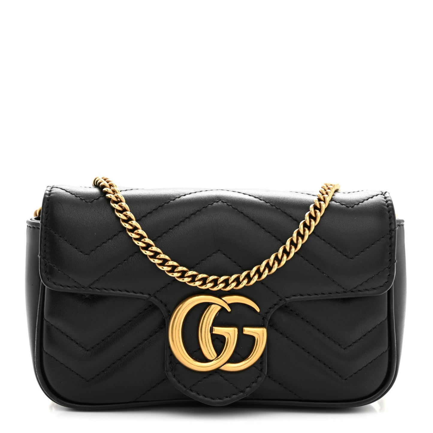 Calfskin Matelasse Super Mini GG Marmont Shoulder Bag Black