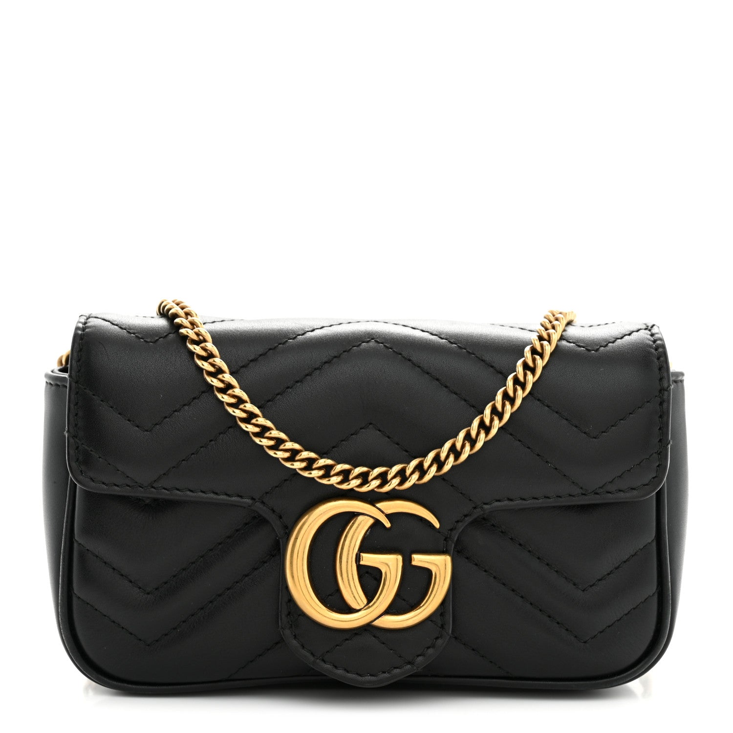 Gucci Calfskin Matelasse Super Mini GG Marmont Shoulder Bag Black 1 of 12