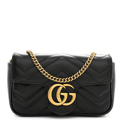 Gucci Calfskin Matelasse Super Mini GG Marmont Shoulder Bag Black 1 of 12