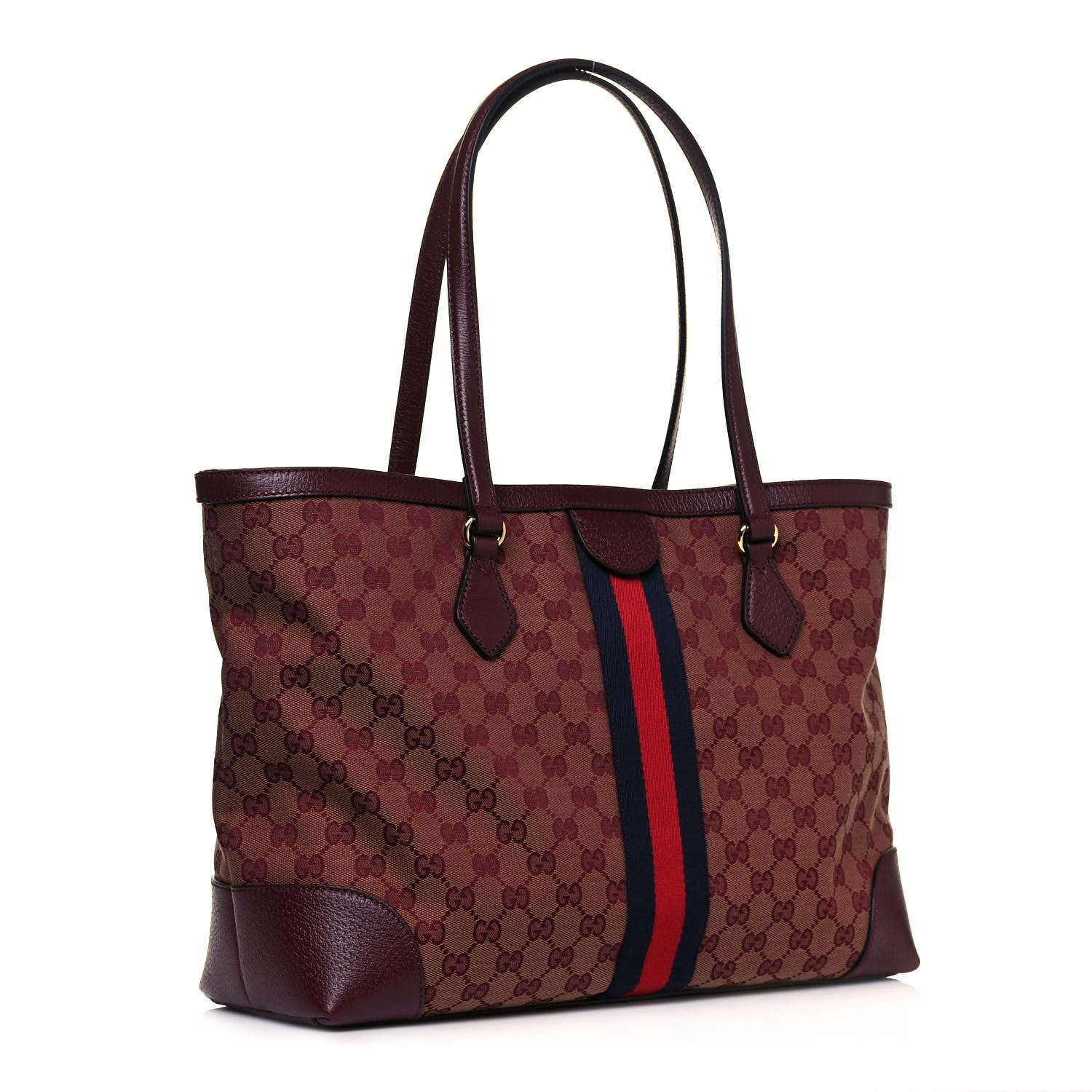 Gucci Monogram Textured Dollar Calfskin Web Medium Ophidia Shopping Tote Sahara Rubino Chardonnay 3 of 12