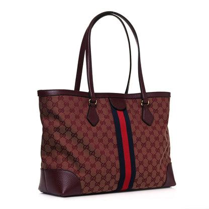 Gucci Monogram Textured Dollar Calfskin Web Medium Ophidia Shopping Tote Sahara Rubino Chardonnay 3 of 12