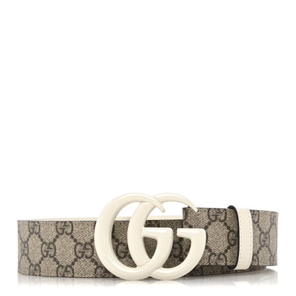 Gucci GG Supreme Monogram Plutone Calfskin Enamel Double G 40mm Belt 120 48 Beige Ebony Mystic White 1 of 5
