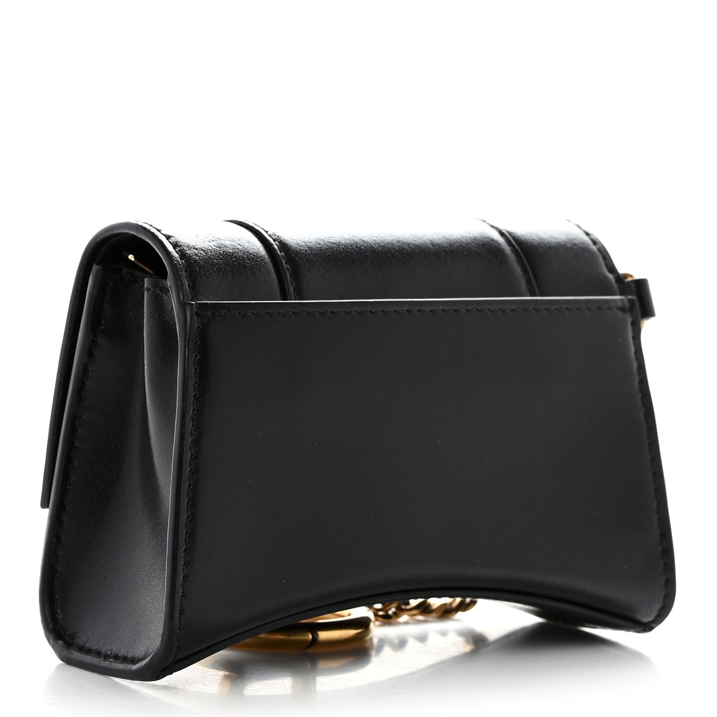 Shiny Box Calfskin Hourglass Chain Cardholder Black