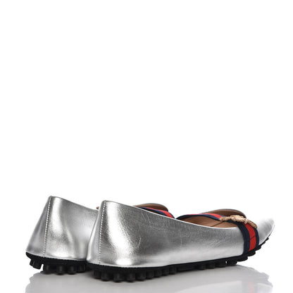 Gucci Metallic Nappa Web Bayadere Ballerina Flats 37.5 Argento 4 of 9