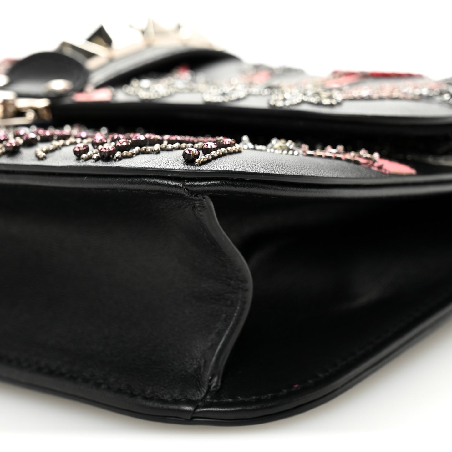 Vitello Crystal Loveblade Embellished Medium Glam Lock Rockstud Flap Black