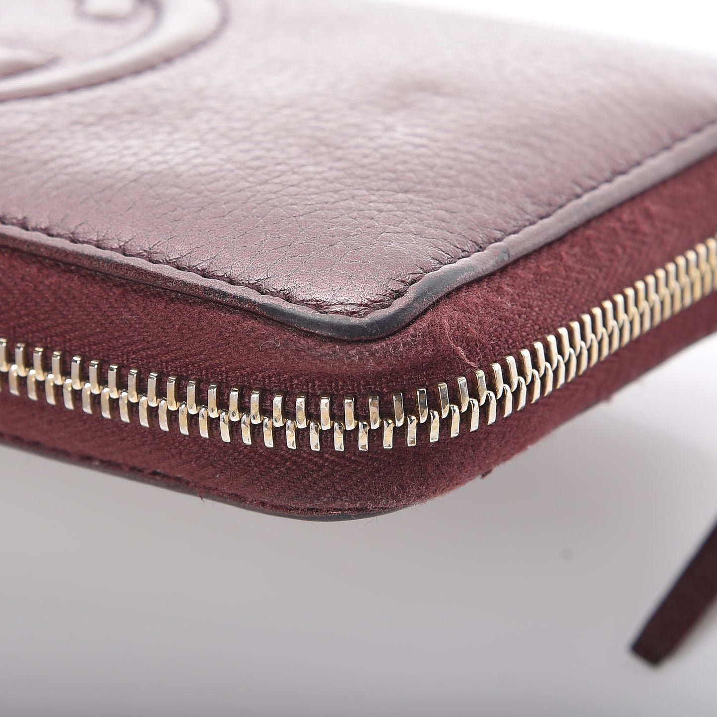 Metallic Cellarius Calfskin Soho Zip Around Wallet Classic Burgundy