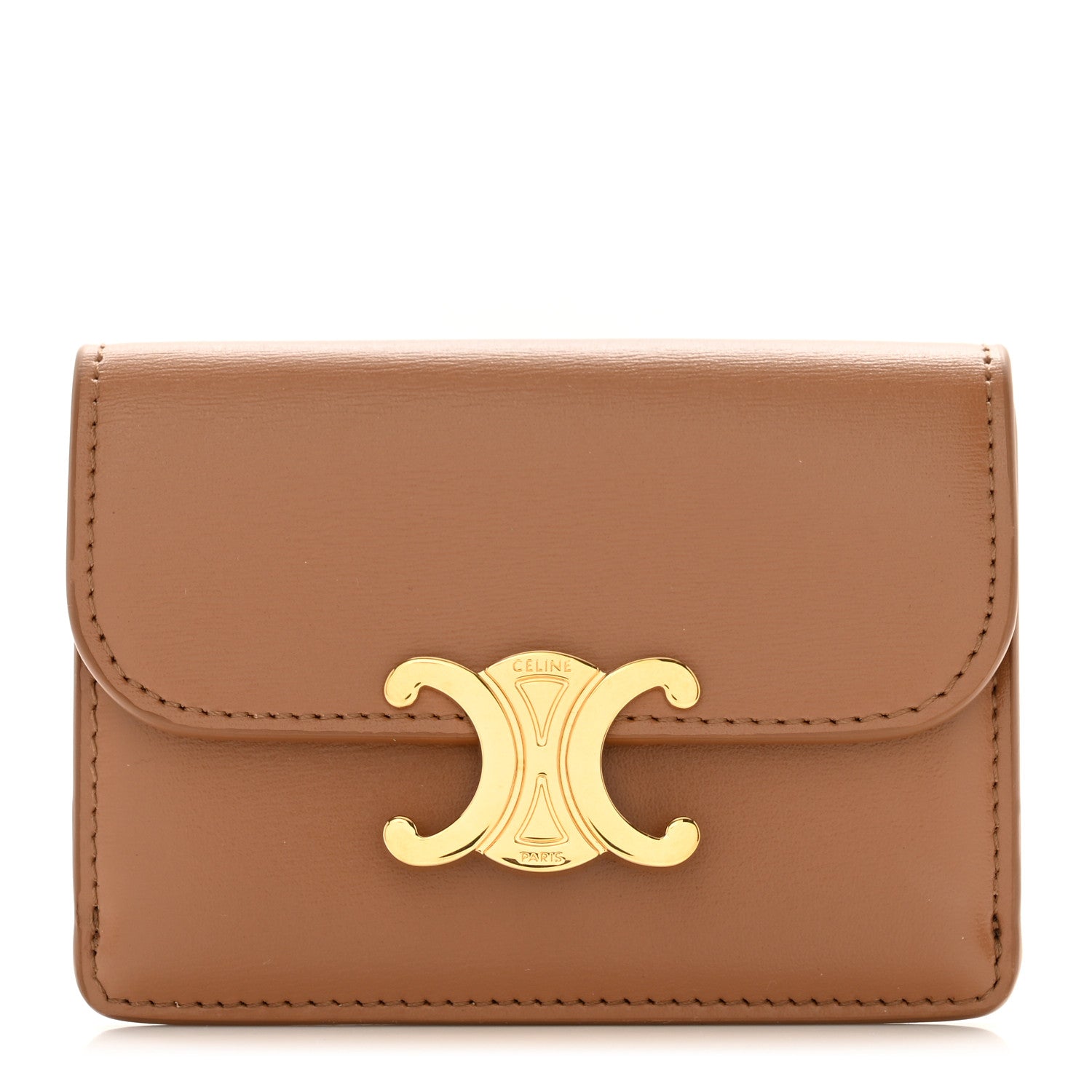 Celine Shiny Calfskin Triomphe Flap Card Holder Bronze 1 of 7