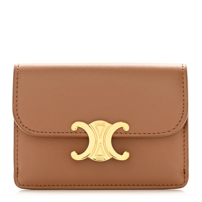 Celine Shiny Calfskin Triomphe Flap Card Holder Bronze 1 of 7